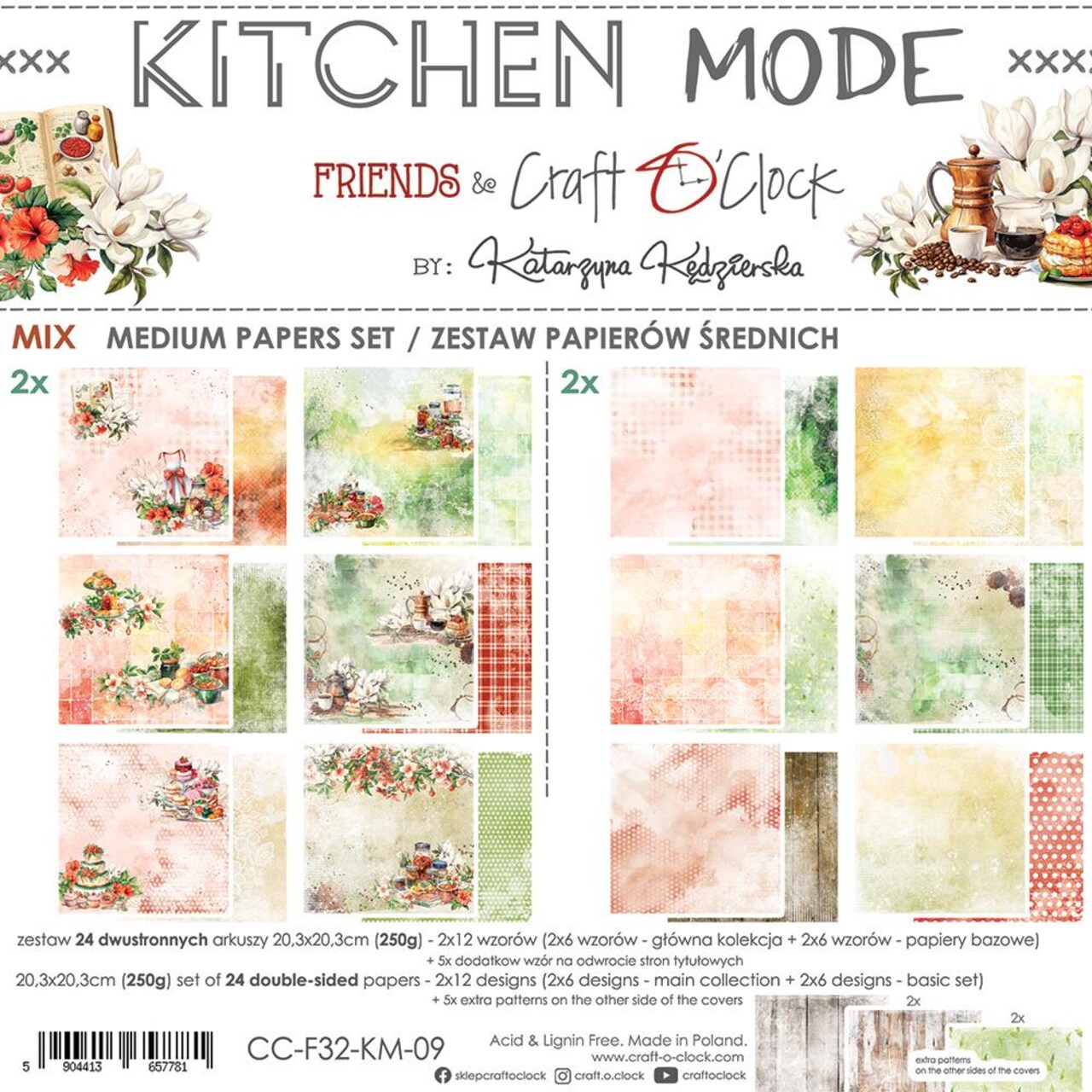 8x8 Scrapbook Paper Pack | Kitchen Mode | 24 Double Sided Sheets | Craft O'Clock